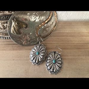 Silver concho and turquoise earrings